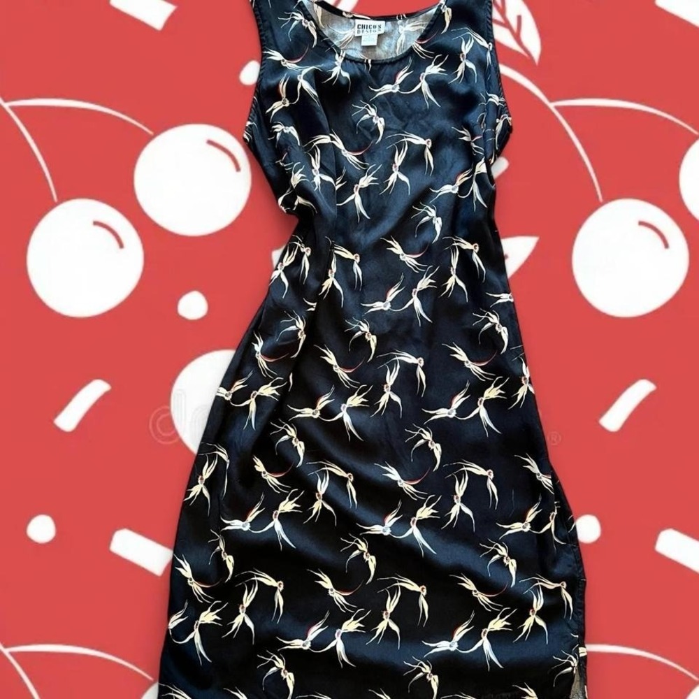 Super cute boho quirky‎ floral print vintage 1990s 100% silk Chicos dress